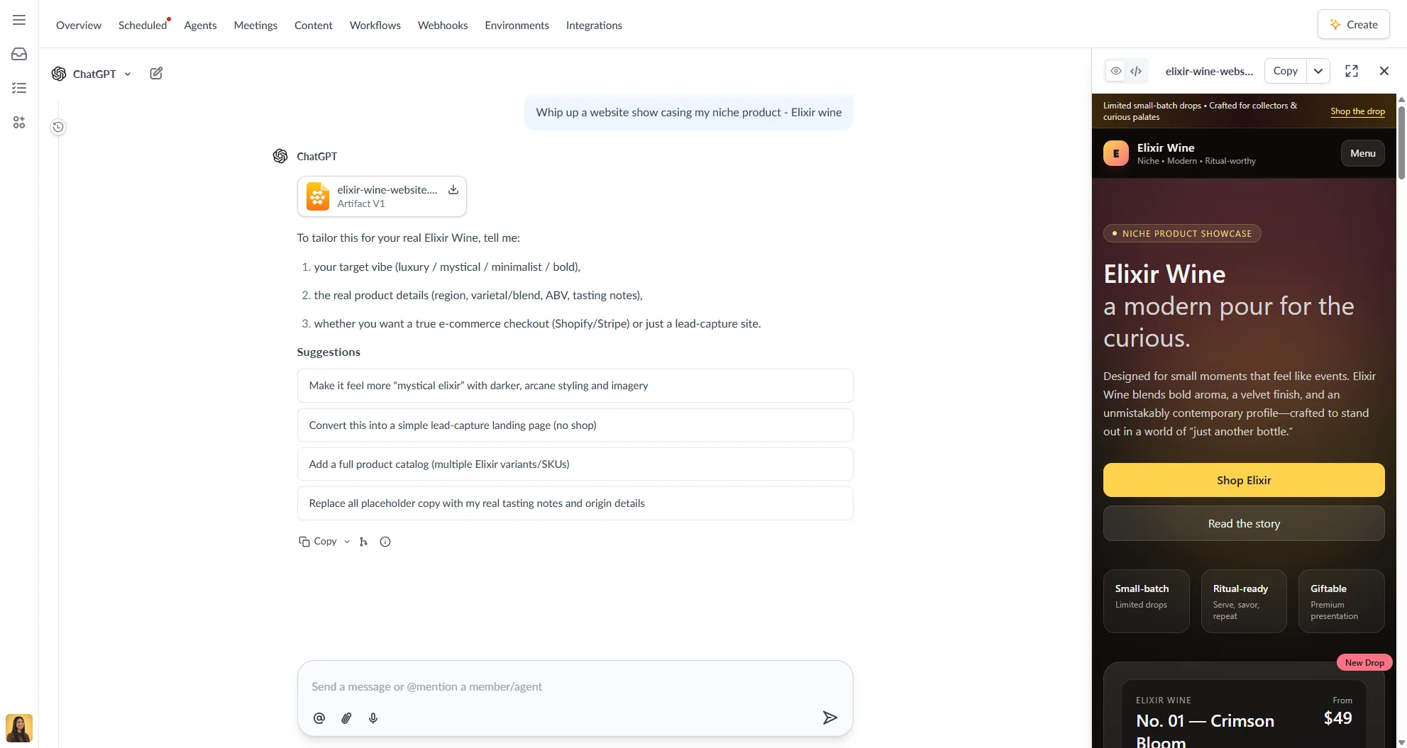 Agent creating artifact