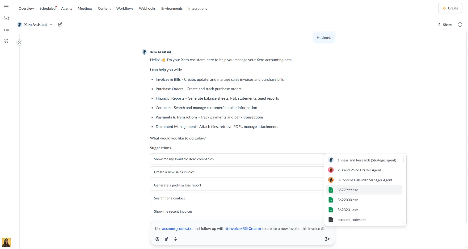 Chatting with an agent in Autohive with @ mention