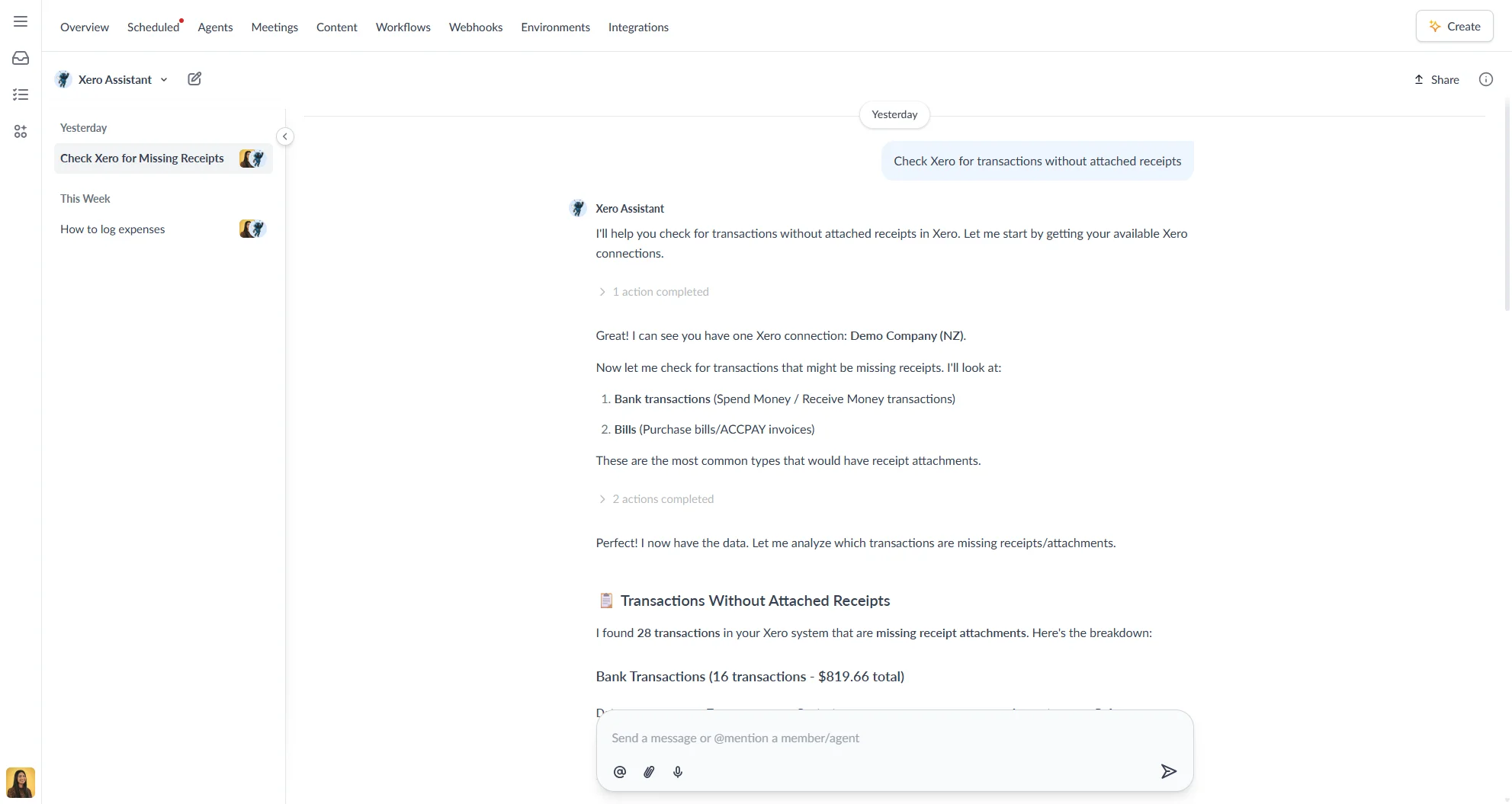 Chatting with an agent in Autohive