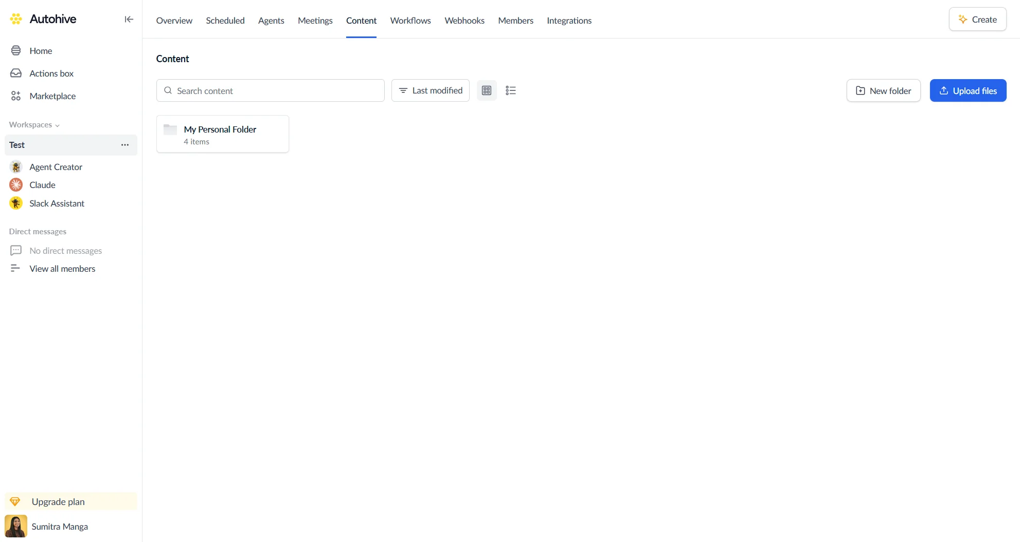 Content area in Autohive