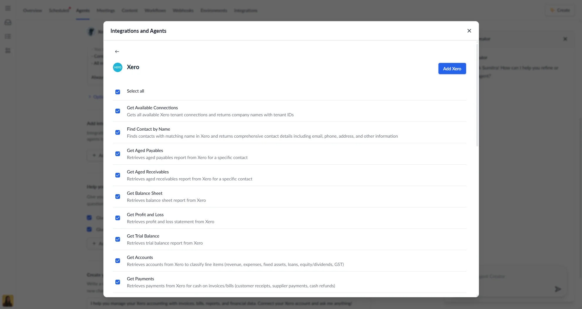 Integration used in agent chat