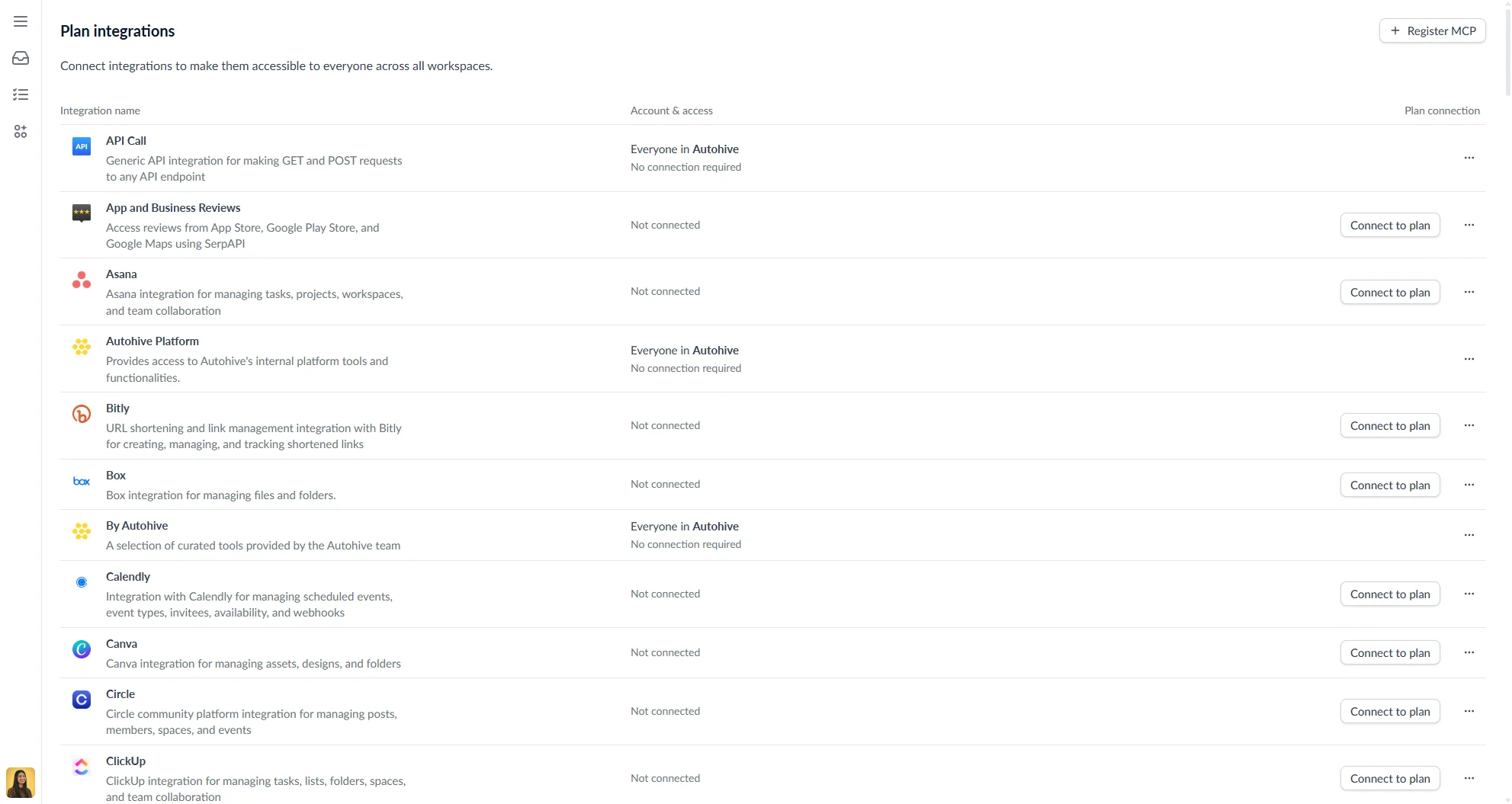 Supported list of integrations in Autohive
