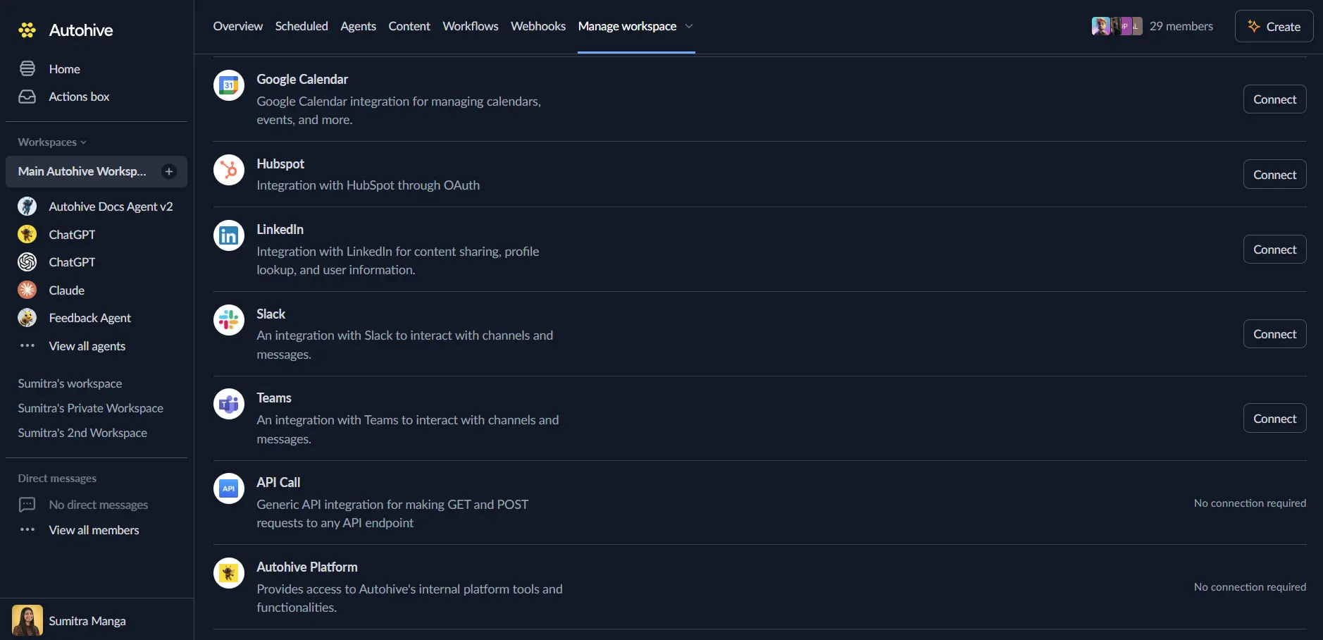 List of integrations in Autohive