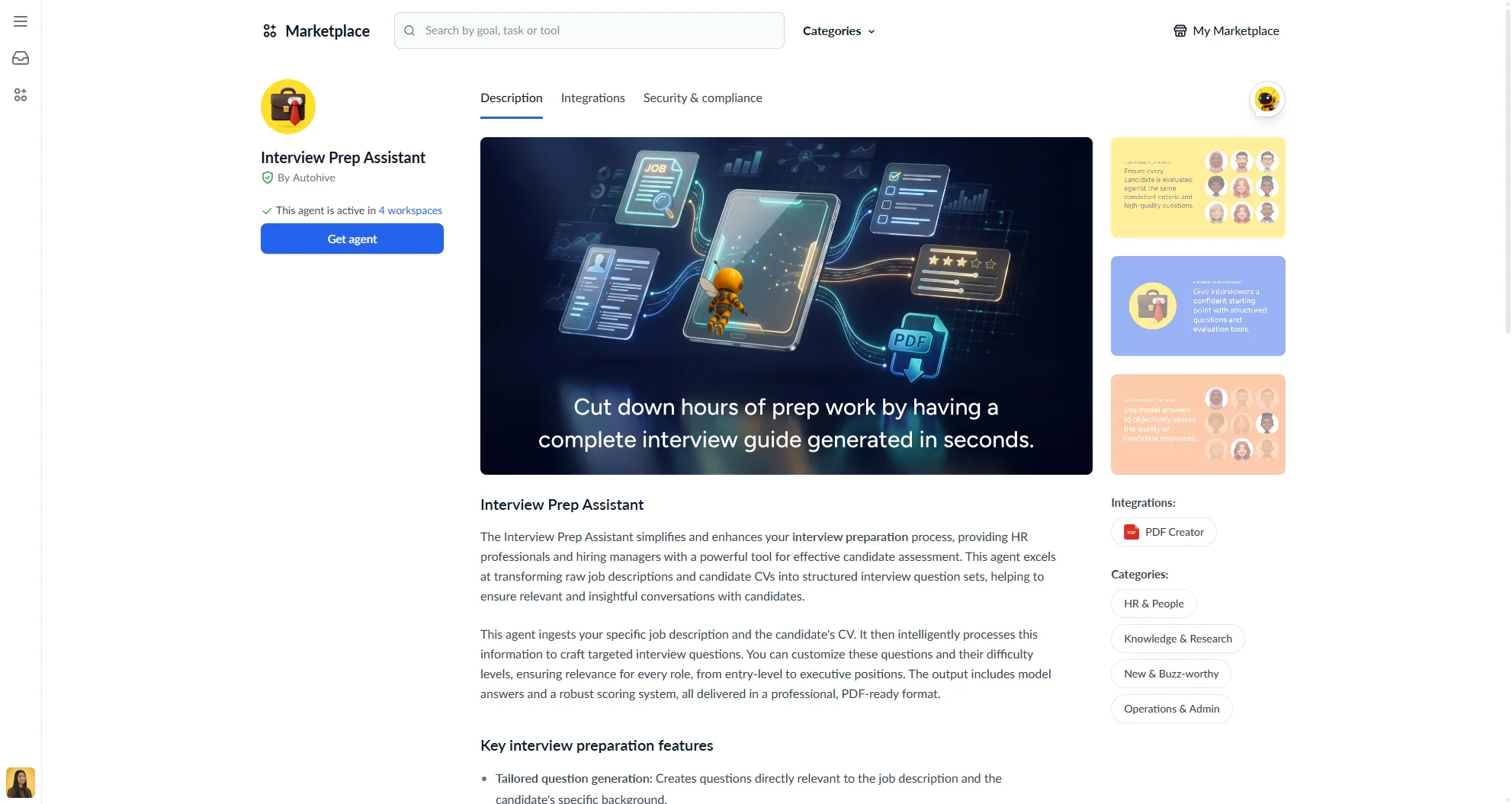 Marketplace agent listing page