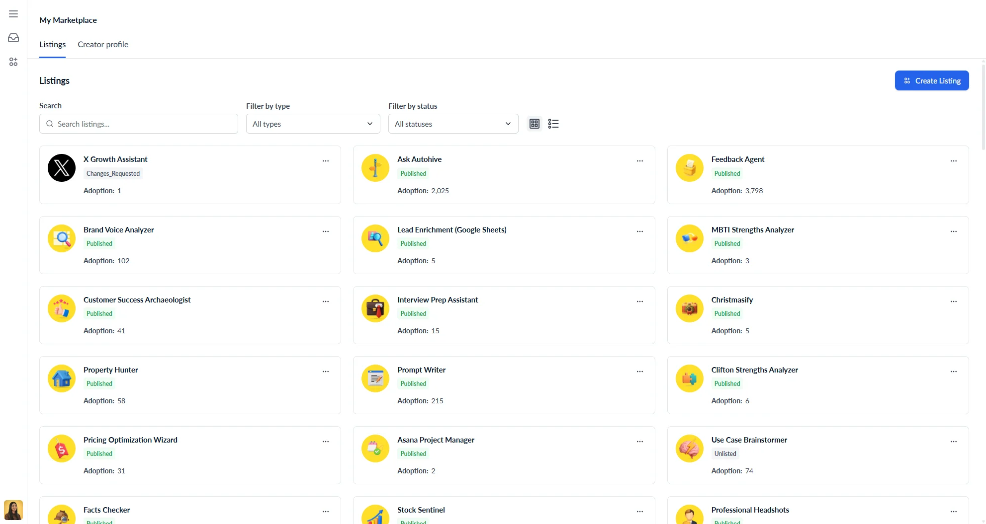 My marketplace main page