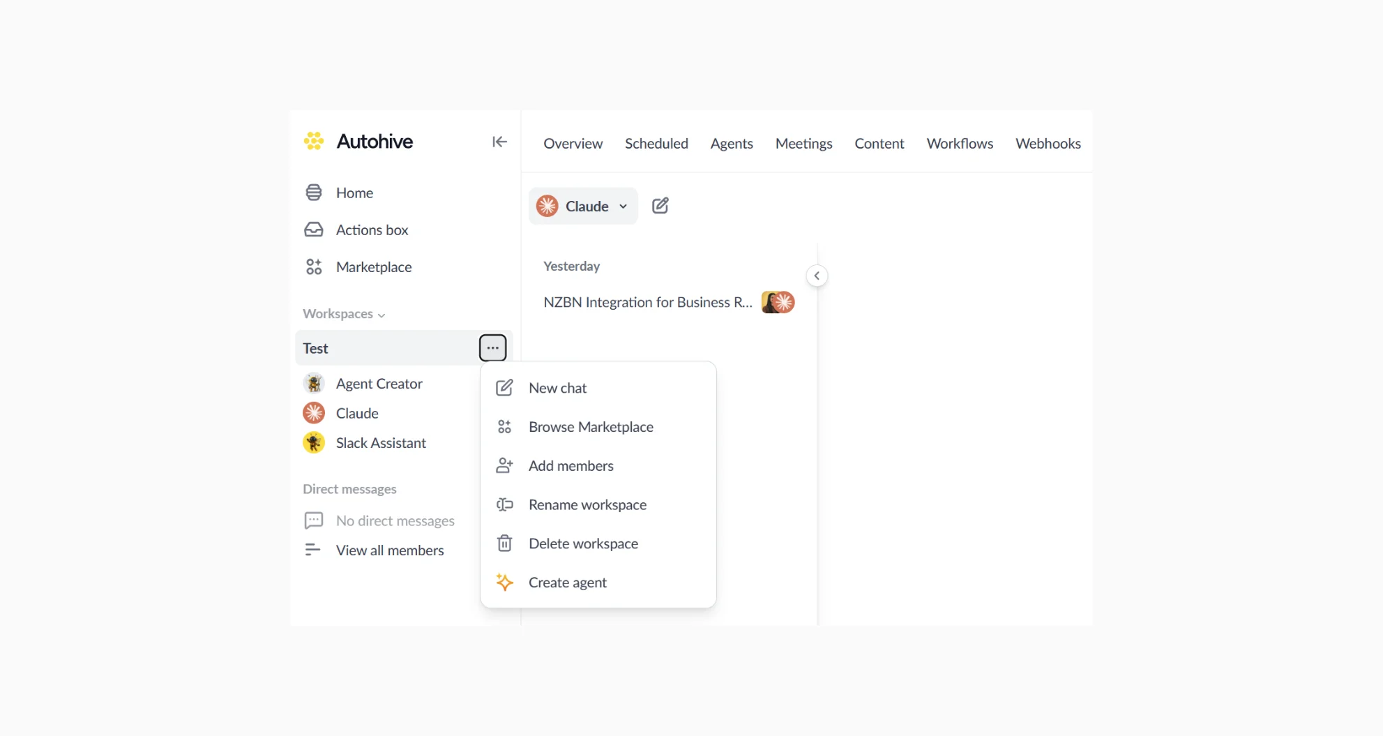 Agents sidebar in Autohive