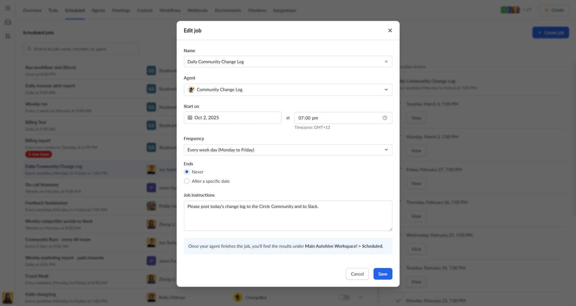 Create a new scheduled job in Autohive