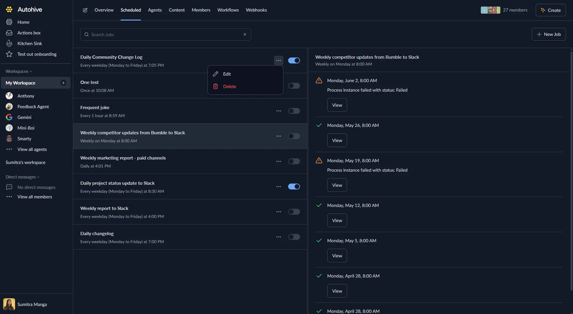 Scheduled job actions in Autohive