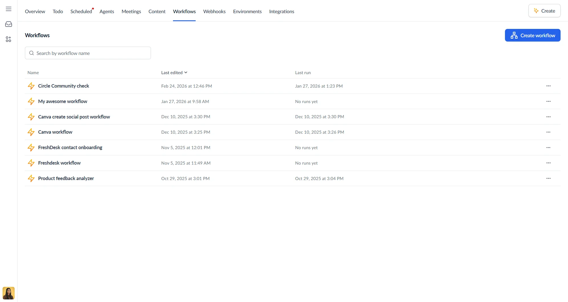 Workflow canvas editor showing a connected automation flow