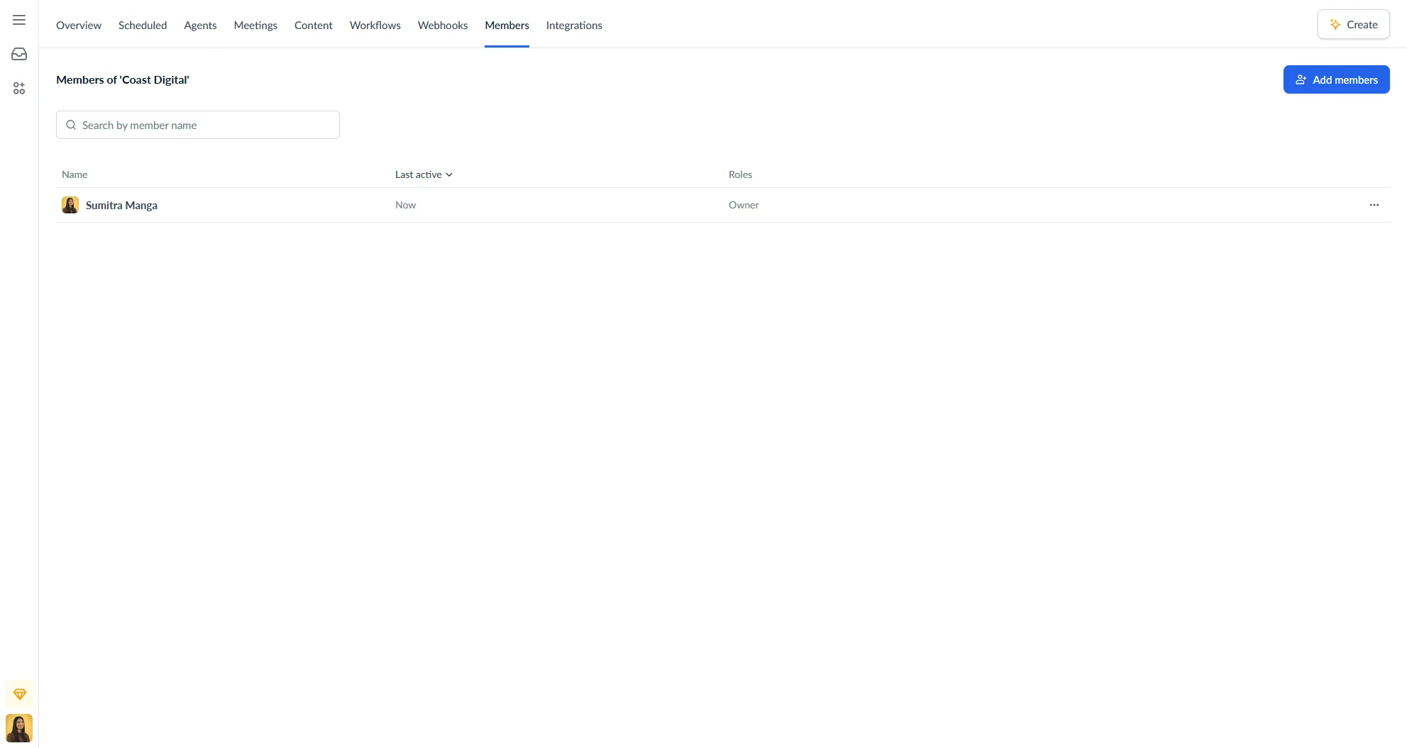 Invite team modal within Worksapce Members tab