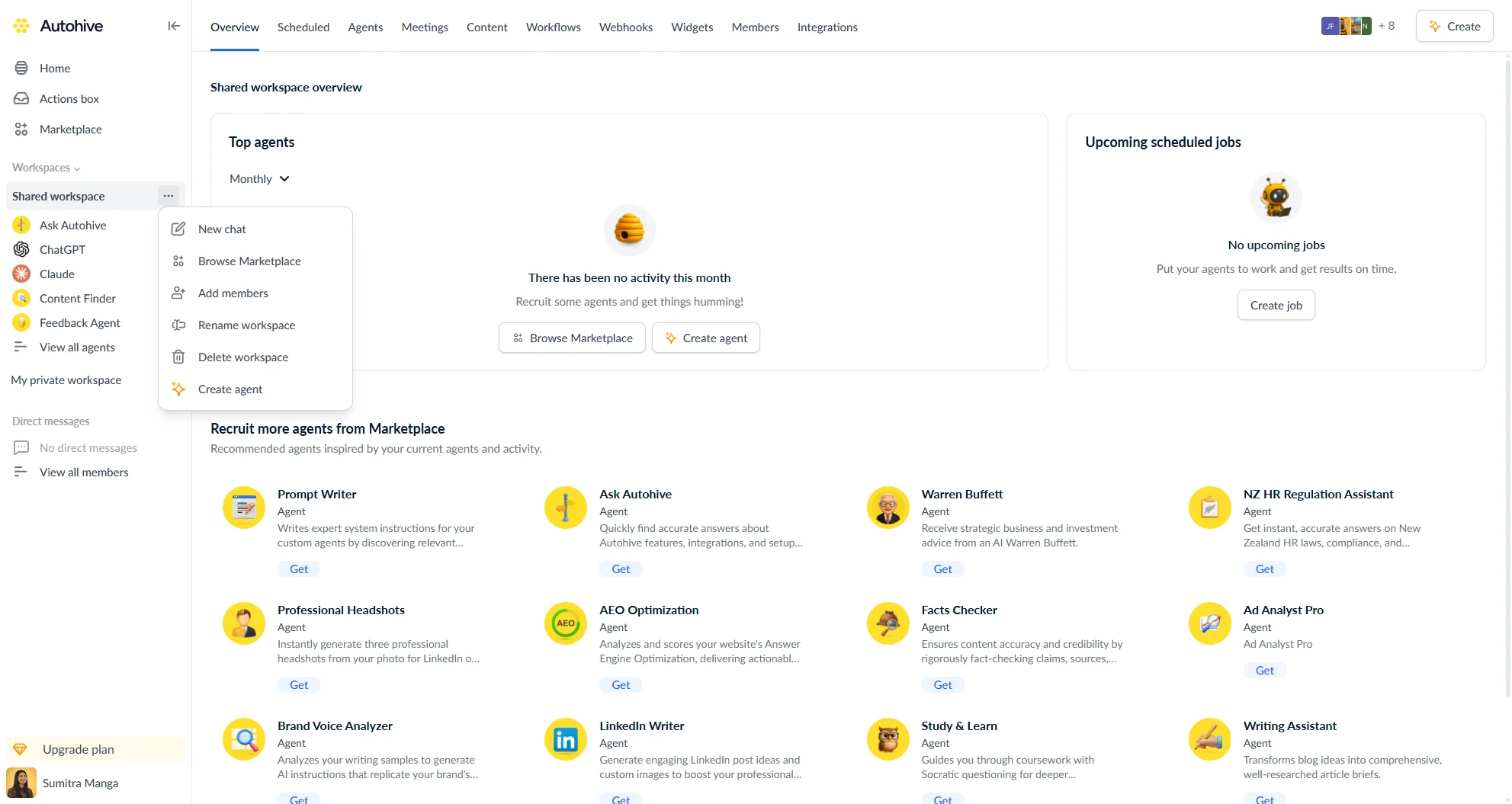 Workspace settings view